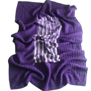 Handmade Crochet Afghan Throw Baby Blanket Purple White Soft VTG Style